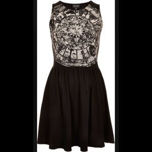 EUC Topshop Zodiac Print Jersey Skater Dress  Black - Size 6
